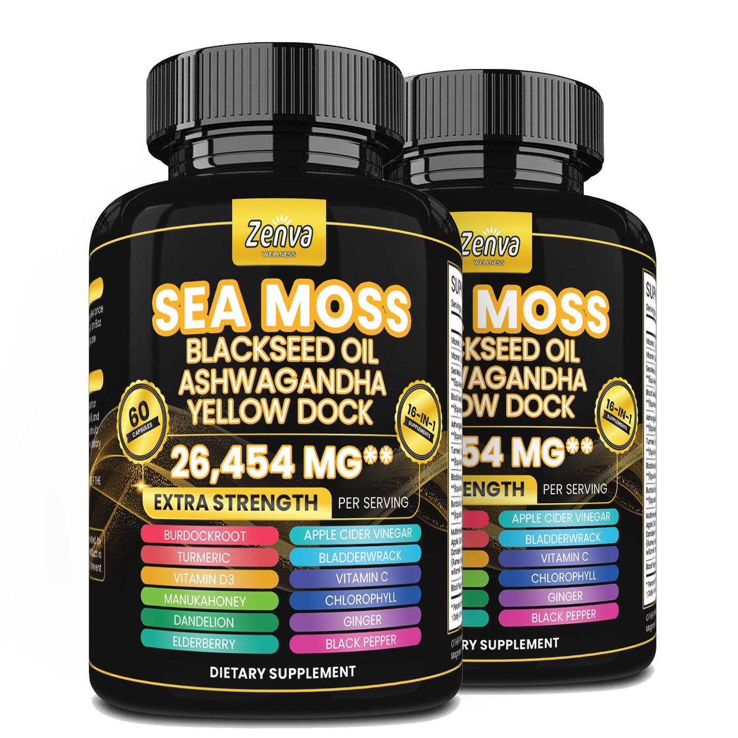 Zenva Wellness | Sea Moss 16-in-1 Extra Strength with Yellow Dock Black Seed Oil and Bladderwrack