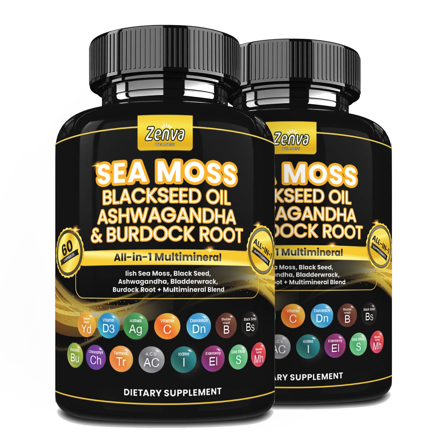 Zenva Wellness | Sea Moss Multimineral with Black Seed Oil Ashwaghanda and Burdock Root