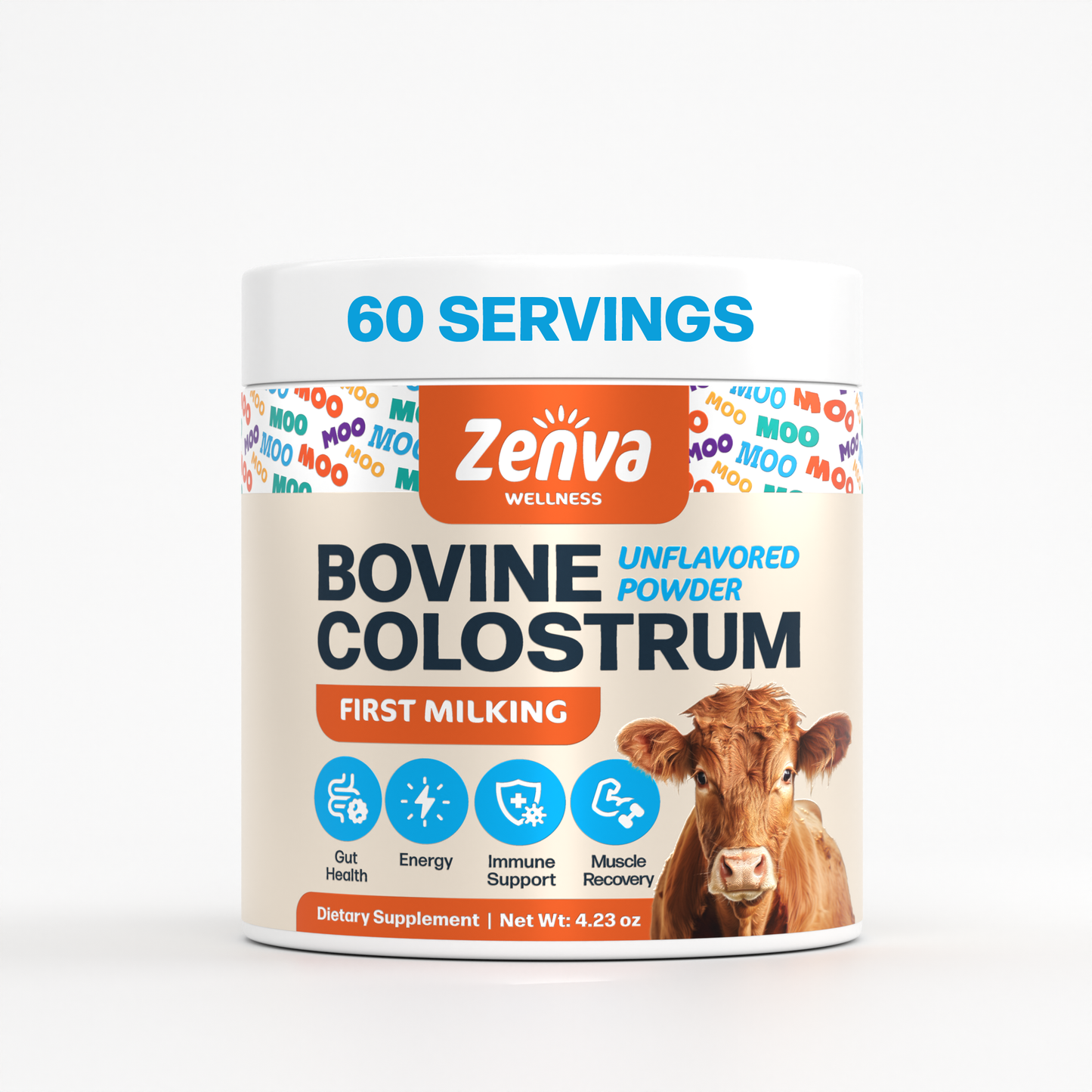 Zenva Wellness Colostrum Supplement Powder is made from the highest quality, pure bovine colostrum for humans (calostro bovino para adultos), ensuring maximum potency and effectiveness. Our colostrum is derived from grass fed, hormone-free cows, ensuring the highest quality and purity.  