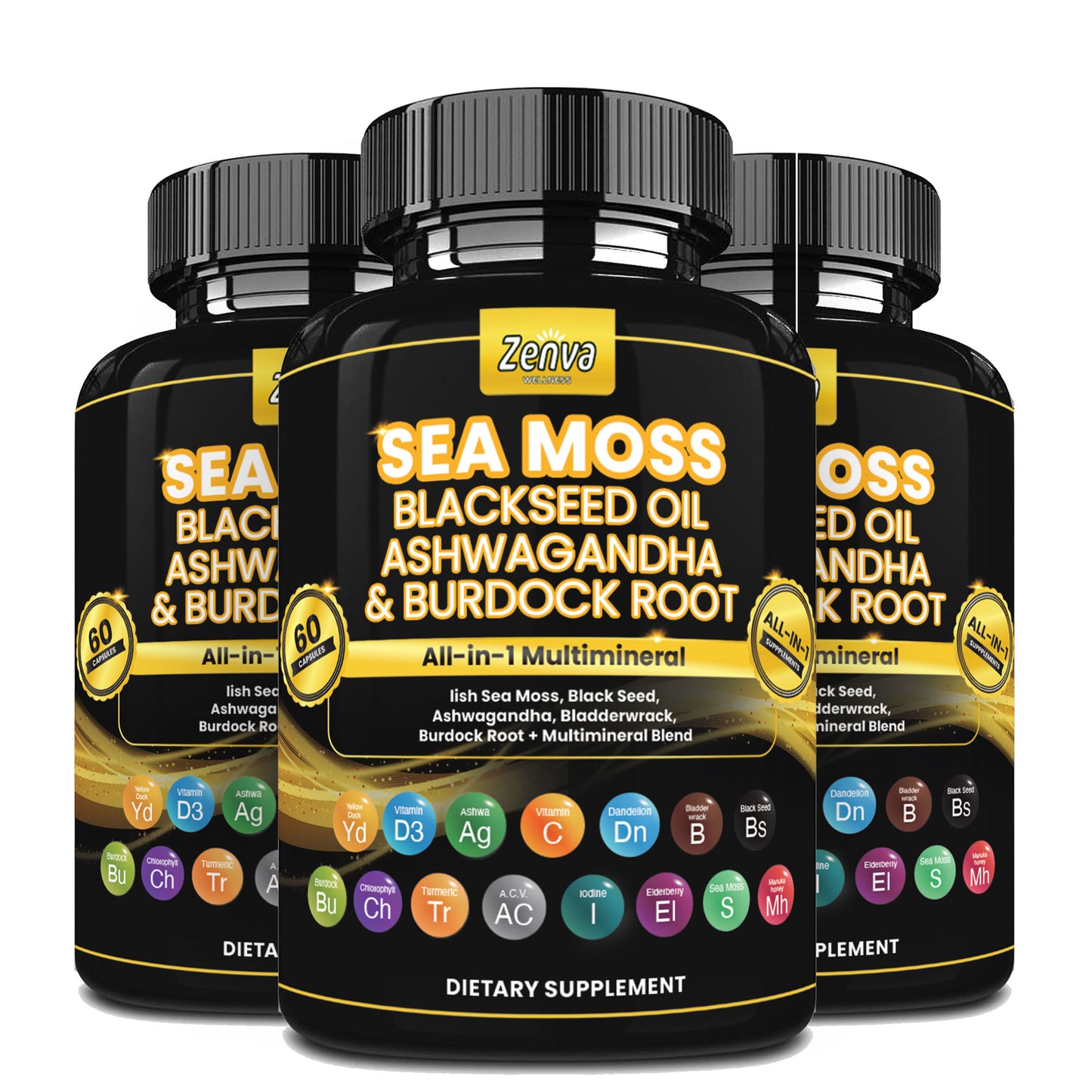 Zenva Wellness | Sea Moss Multimineral with Black Seed Oil Ashwaghanda and Burdock Root