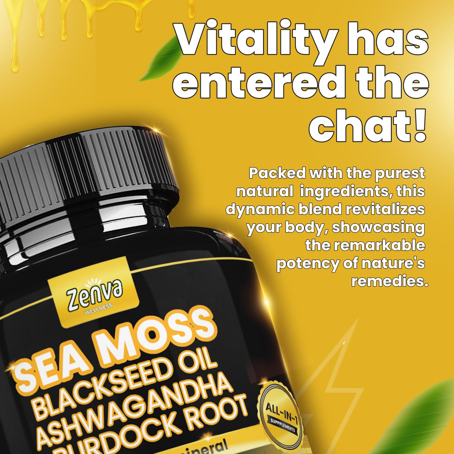 Zenva Wellness | Sea Moss Multimineral with Black Seed Oil Ashwaghanda and Burdock Root