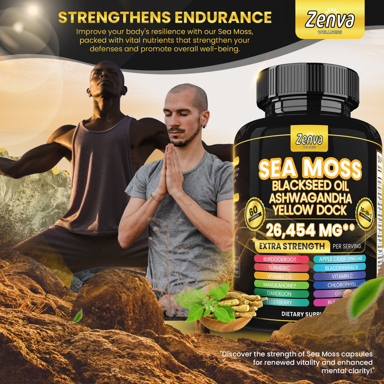 Zenva Wellness | Sea Moss 16-in-1 Extra Strength with Yellow Dock Black Seed Oil and Bladderwrack